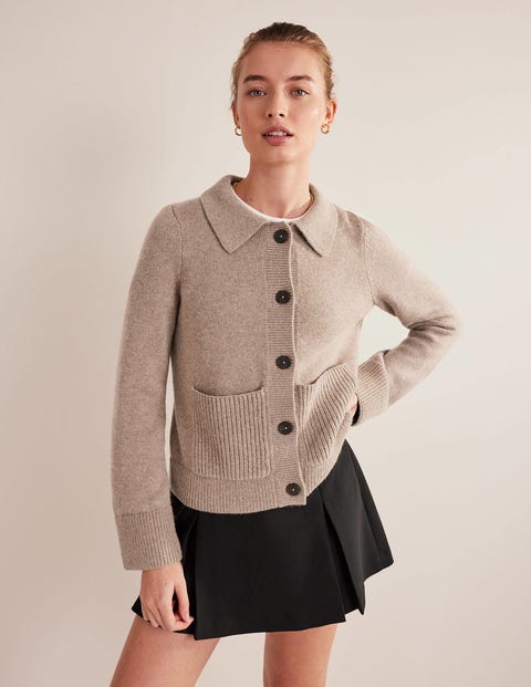 Collared Cardigan - Dark Mink Melange