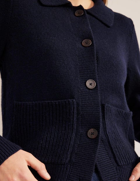 Cardigan Leggero In Lana Seta Bio - Blu Navy, Morbido E Caldo, Taglie Da 92 A 176