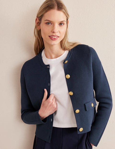 Holly Cropped Knitted Jacket - Navy | Boden UK