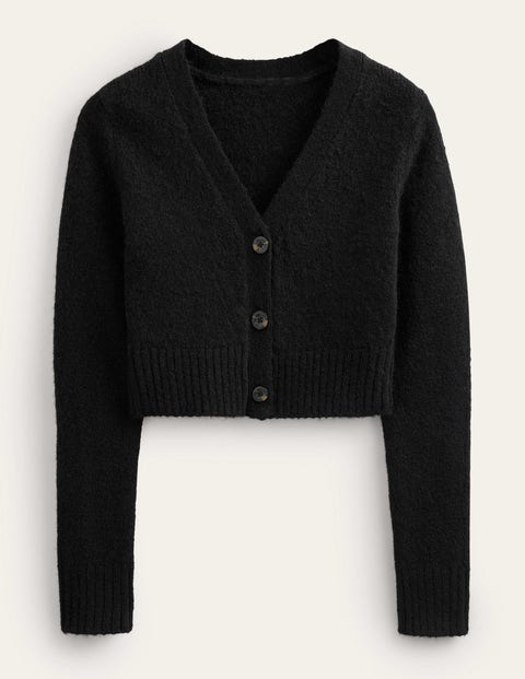 Fluffy Cropped V-Neck Cardigan Black Women Boden