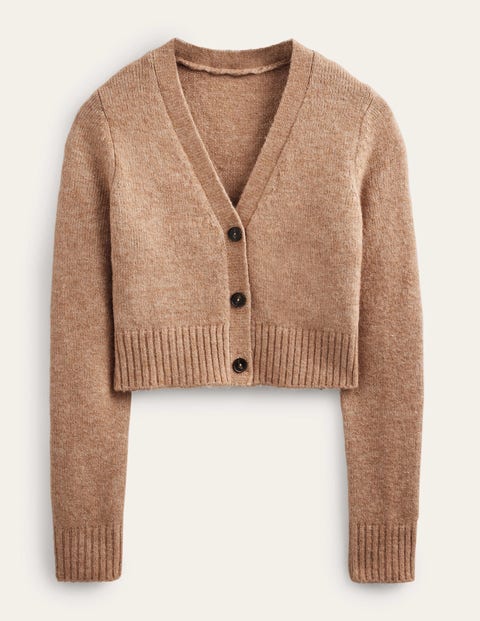 Fluffy Cropped V-Neck Cardigan Camel Women Boden