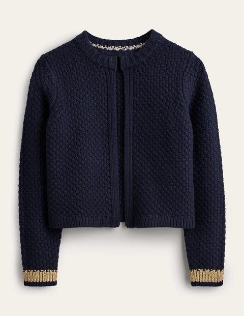 Boden Navy, Cardigan - Gold Chunky US Wool Textured |