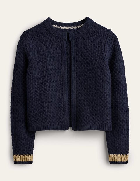 Textured Chunky Wool Cardigan - Navy, Gold | Boden US