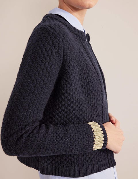 Textured Chunky Wool Cardigan Navy Gold