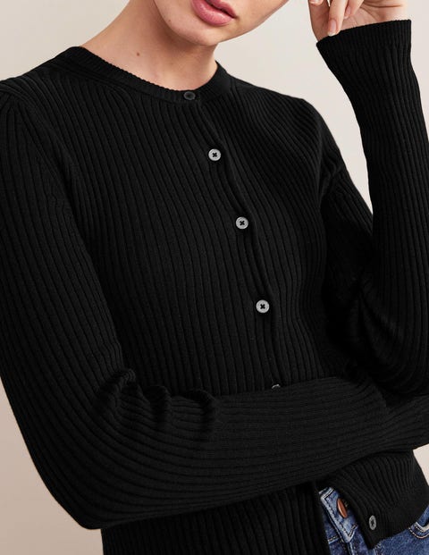 Ribbed Detail Cardigan - Black | Boden US