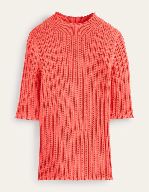 Ribbed Pointelle High Neck Top Coral Women Boden