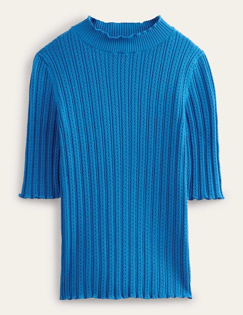 Ribbed Pointelle High Neck Top Blue Women Boden