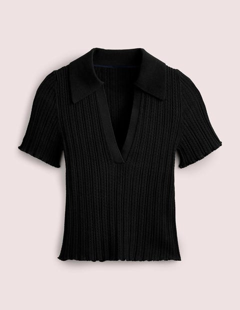 Ribbed Pointelle Collared Top Black Women Boden