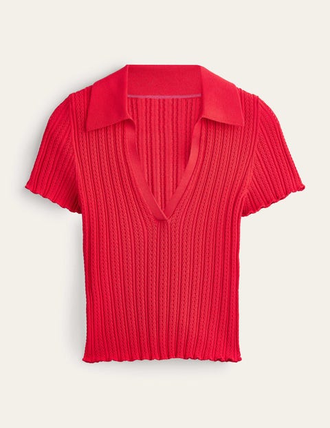 Ribbed Pointelle Collared Top Red Women Boden