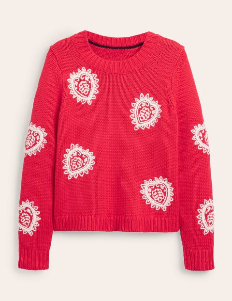 Chunky Embroidered Jumper Red Women Boden