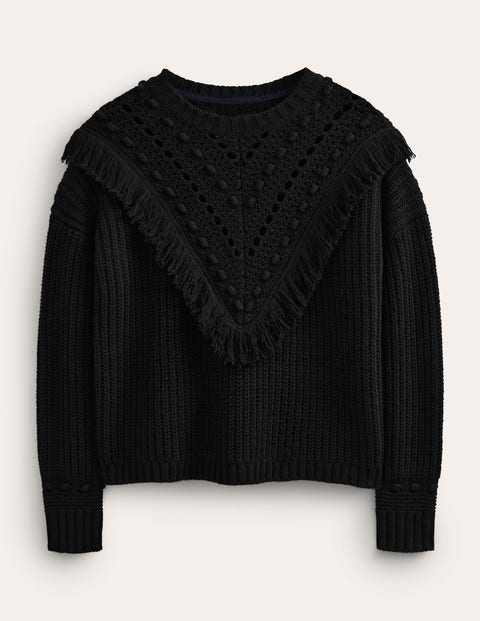 Fringe Detail Ribbed Jumper Black Women Boden