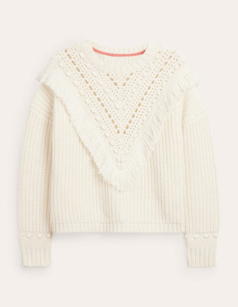 Boden Fringe Detail Ribbed Wool & Alpaca-blend Jumper In Warm Ivory