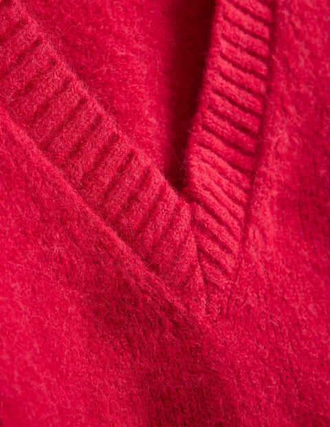 Fluffy Cropped V-Neck Jumper - Crimson | Boden UK