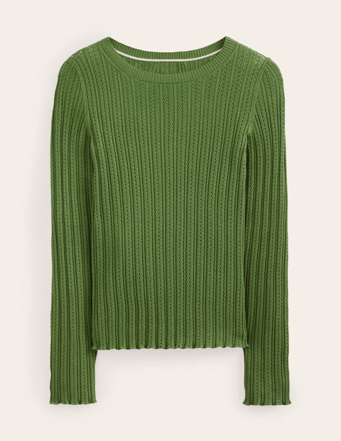 Ribbed Pointelle Top Green Women Boden