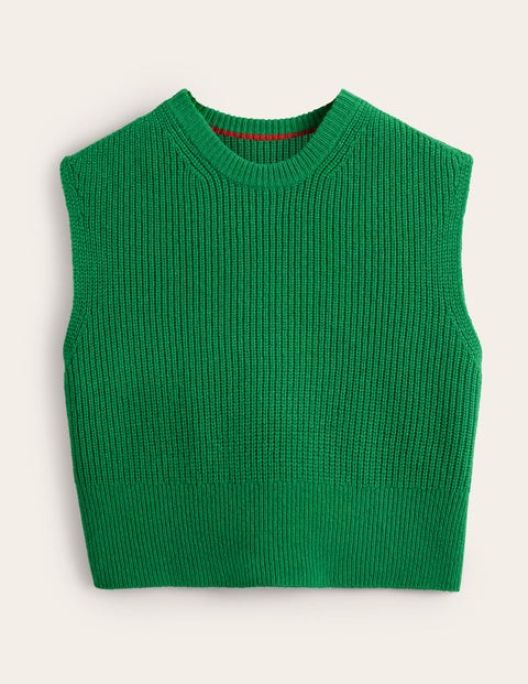 Cropped Ribbed Sweater Vest - Green Bee