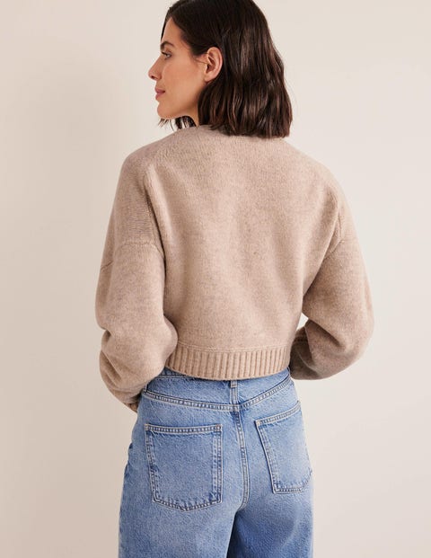 Brushed Wool Cropped Cardigan - Oatmeal Melange