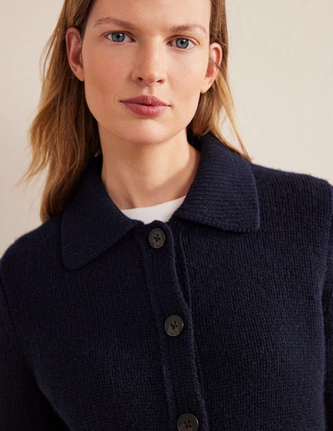 Collared Cashmere Cardigan - Navy | Boden UK