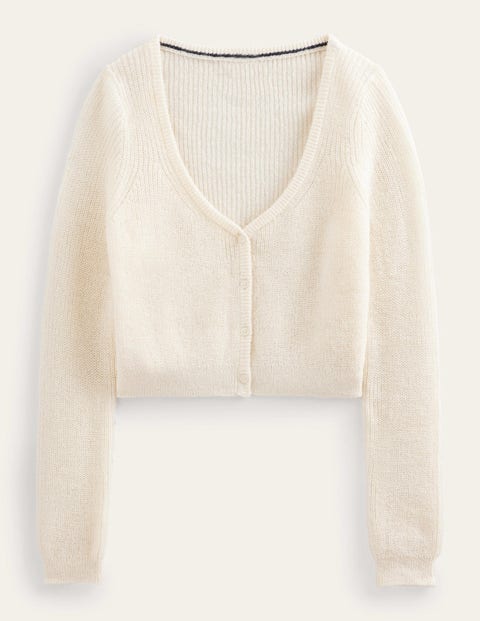 Fluffy Cropped Cardigan Ivory Women Boden