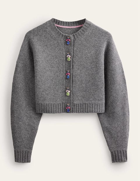 Embellished Bug Cardigan - Dark Grey Melange