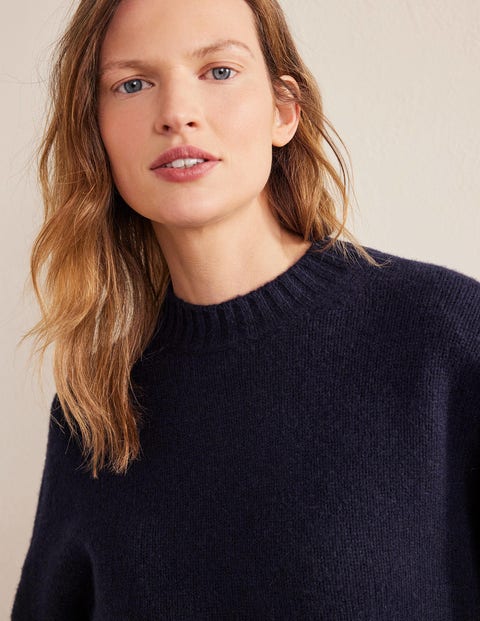 Brushed Wool Cropped Sweater - Navy