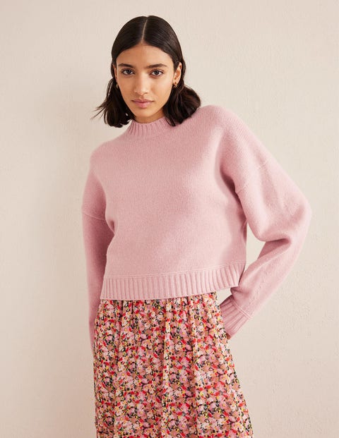 Brushed Wool Cropped Sweater - Chalky Pink | Boden US