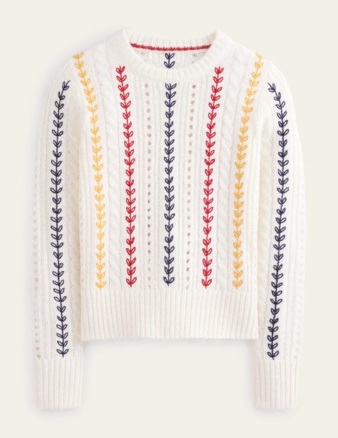 Fluffy Cable Embroidery Jumper Ivory Women Boden