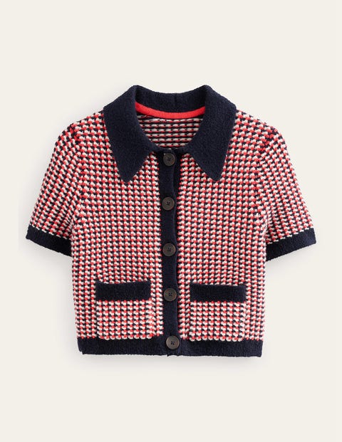 Short Sleeve Cropped Cardigan Red Women Boden
