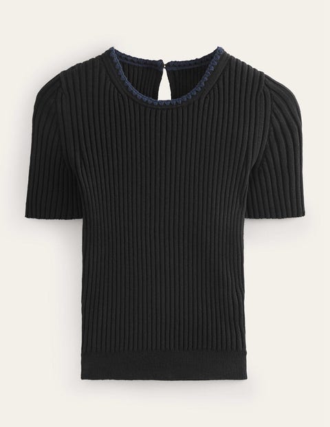 Crochet-Trim Knitted T-Shirt Black Women Boden