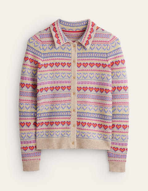 Eliza Heart Fair Isle Cardigan Natural Women Boden, Chinchilla Melange Fair Isle