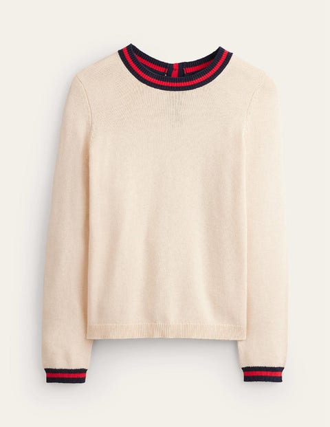 Boden Back Button Sweater Warm Ivory, Brand Stripe Women