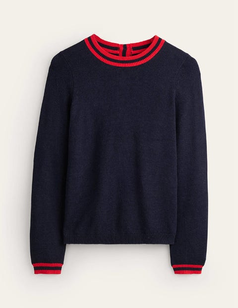 Boden Back Button Sweater Navy, Brand Stripe Women
