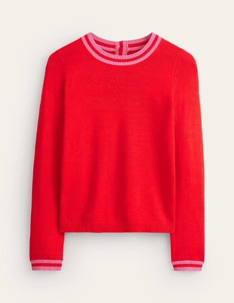 Boden Back Button Sweater Flame Scarlett, Brand Stripe Women