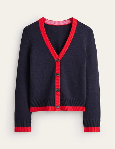 Boden Contrast Trim Cardigan Navy, Flame Scarlett Women