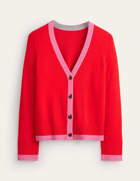 Alma Contrast Trim Cardigan Red Women Boden, Flame Scarlett, Sangria Sunset