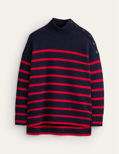 Boden Oversized Button Detail Jumper Navy Peony And Flame Scarlet Women