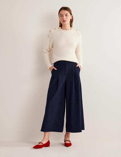 Wide Leg Fluid Culottes - Navy