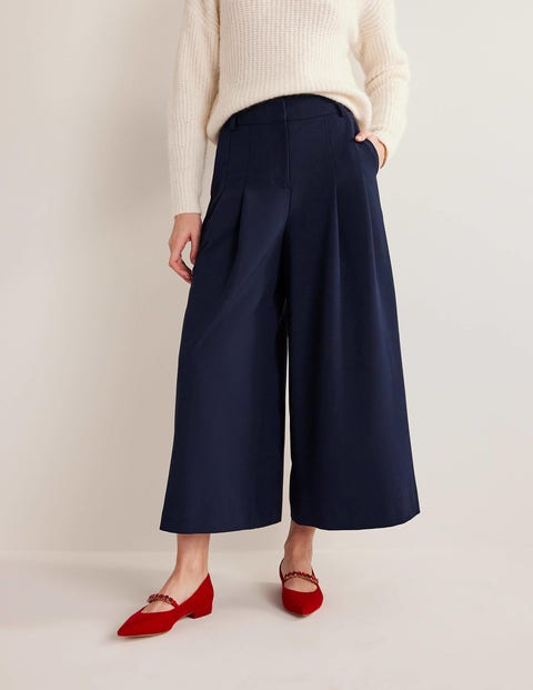 Wide Leg Fluid Culottes - Navy