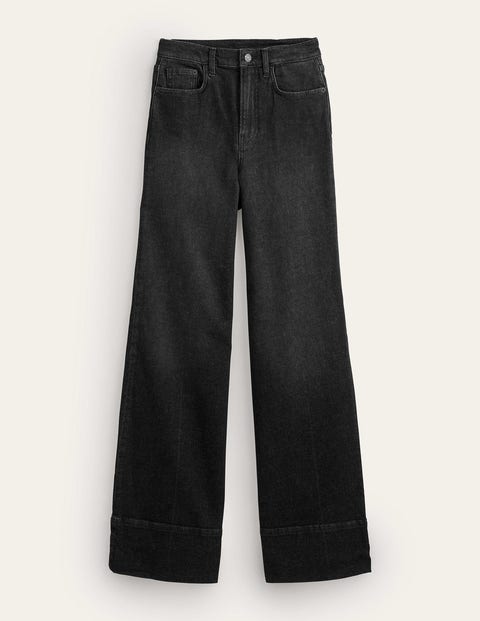 Lange Jeans Mit Geradem Bein Damen Boden, Gewaschenes Schwarz