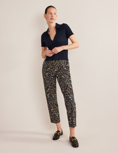 Bi-Stretch Straight Pants - Black, Wildflower Paisley | Boden US