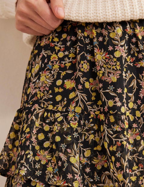 Ruffle Mini Skirt Black Wildflower Paisley Boden UK
