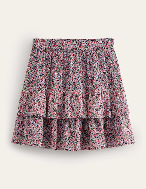 Minirock mit Rüschen Damen Boden, Bunt, Blüten-Toile