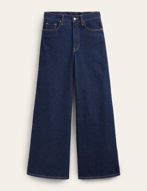 Hoch geschnittene Jeans mit weitem Bein Damen Boden, Indigo