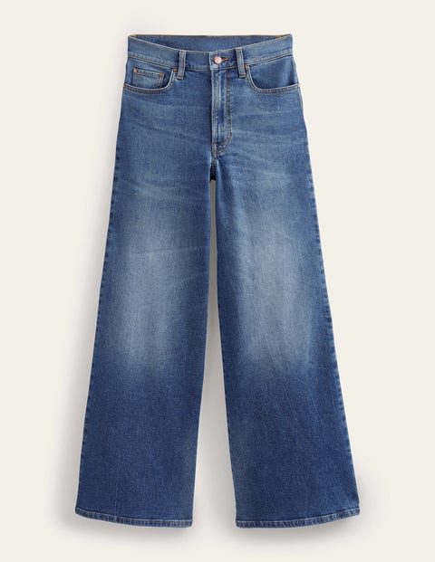 Hoch Geschnittene Jeans Mit Weitem Bein Damen Boden, Medium Vintage