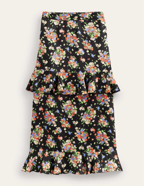 BODEN SATIN RUFFLE MIDI SKIRT BLACK, WILD CLUSTER WOMEN BODEN