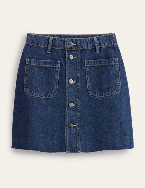 Denim Button-Front A-Line Midi Skirt