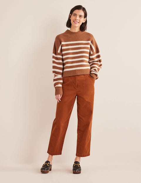 Casual Tapered Cotton Trousers - COGNAC