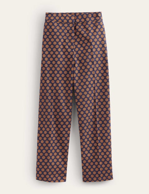 Printed Straight Trousers Navy Women Boden
