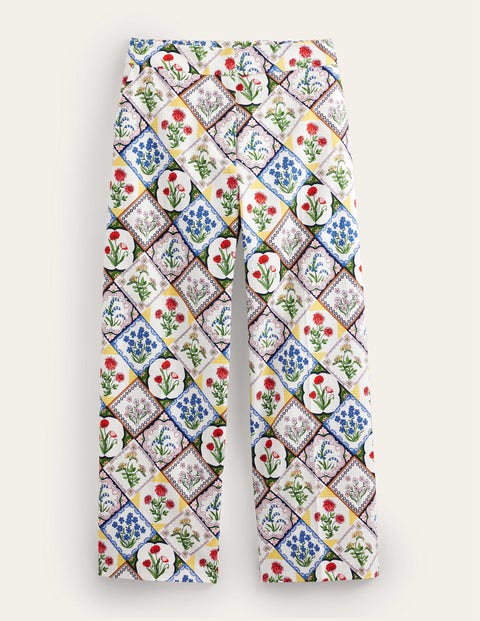 Printed Straight Pants - Ivory, Wild Bluebell | Boden US
