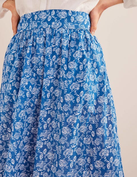 TIERED COTTON MAXI SKIRT - True Blue, Linear Bloom | Boden US