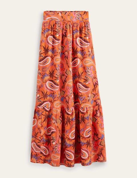 Shop Boden Tiered Cotton Maxi Skirt Coral, Paradise Paisley Women
